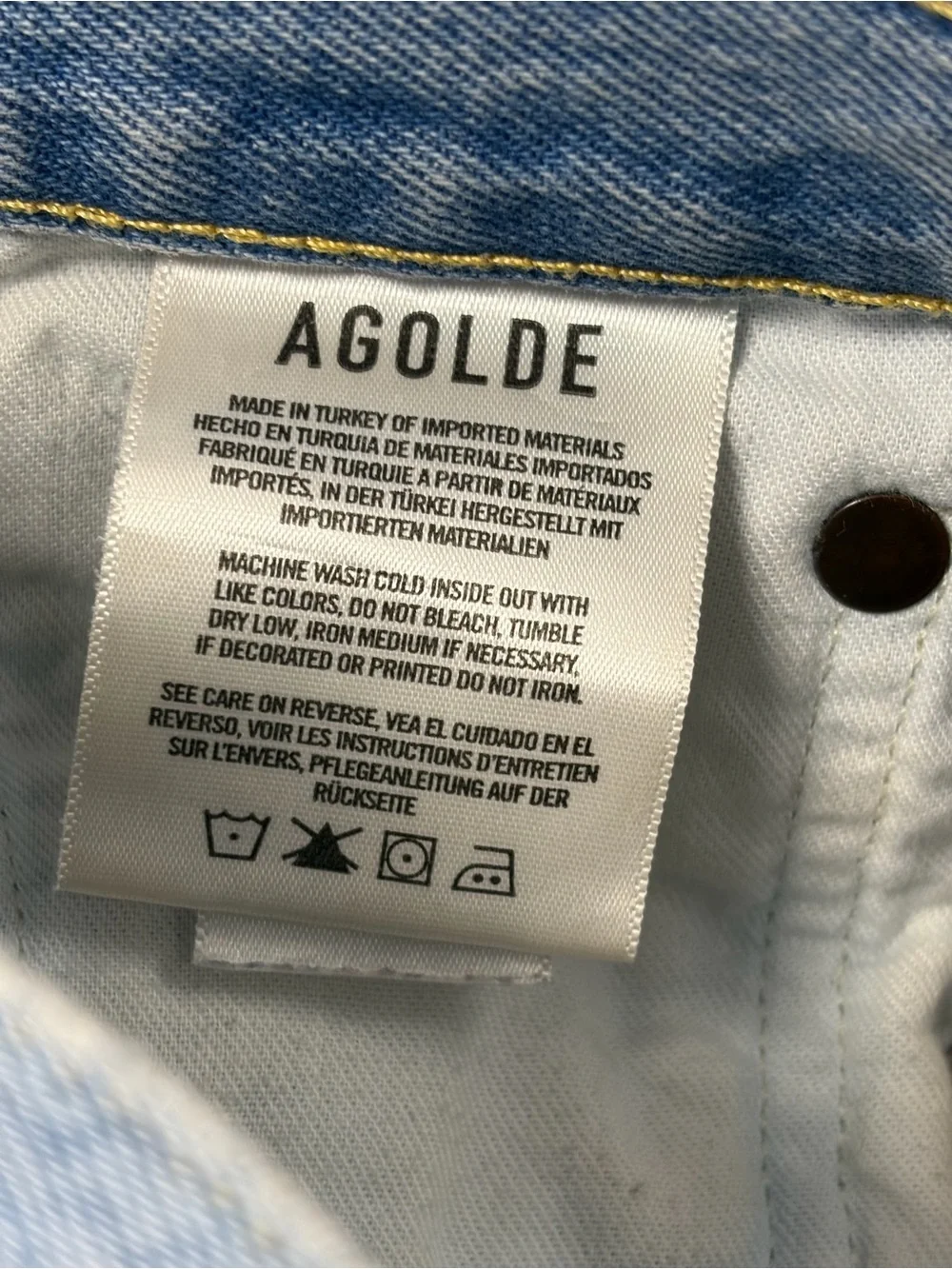 AGOLDE Designer High Rise Parker Long Relaxed Distressed Denim Short Size 28